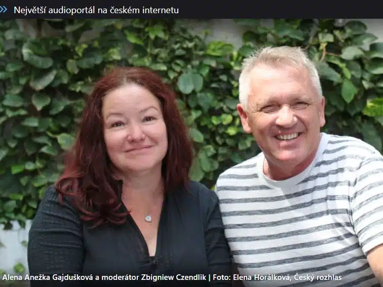 Alena Anežka Gajdušková a moderátor Zbigniew Czendlik, foto Elena Horálková, Český rozhlas (2023)